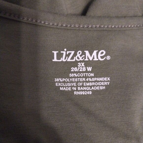 Liz & Me Women's Top 3X (26/28W) Green Embroidered Boho Peasant Short Sleeve Tee - Picture 5 of 7